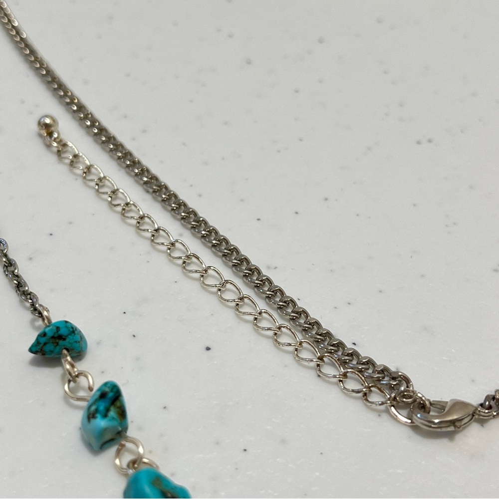 Handmade Turquoise & Silver Color Rope Necklace 47 Inch Beaded Chain - Picture 6 of 9